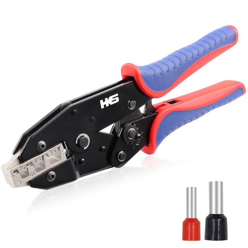 HKS Crimping Tool for Sleeves Ferrule Terminals & Pin Cord End- Ratcheting Wire Crimpers - AWG 10-2 (6-35mm?) - Ratchet Terminal Crimper - Electrical Crimping Tool - Image 1